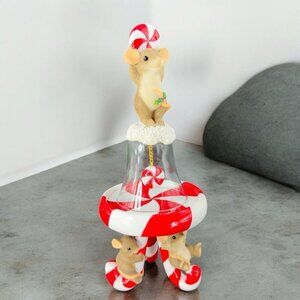 Charming Tails Candy Cane Pilar Candle Holder Bell Figurine Whimsical Decor Vtg